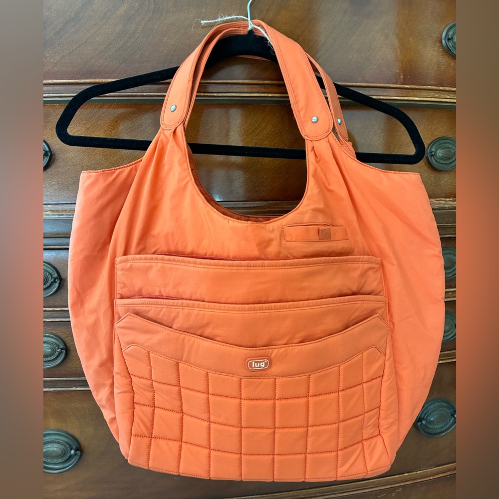 Lug Vibrant Orange Hopscotch Quilted Tote- RFID Protection